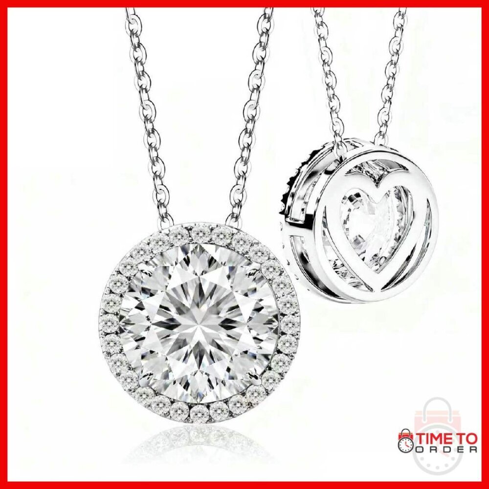 S925 Sterling Silver Moissanite Halo Pendant Necklace Women's Jewelry Gift